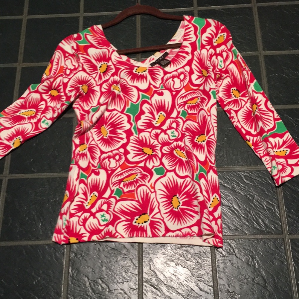 Linx bright floral rayon blend stretch blouse M
